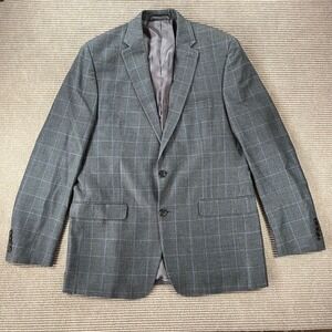 Lauren Ralph Lauren Grey Blue Glen Plaid Silk Wool Blazer Sport Coat Mens 42L